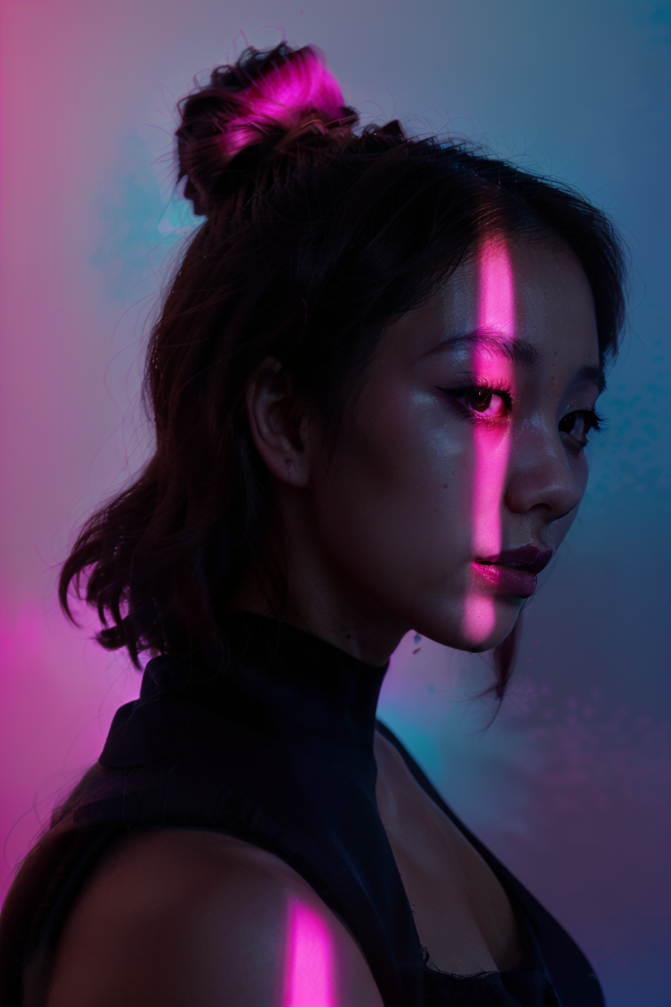 00836-4017902437-1 asian girl,profile,spotlight,from below,looking at viewer,parted lips,beautiful detailed skin,pink theme,blue background,color.png